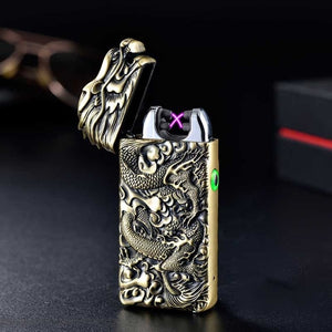 Chinese Dragon Relief Double Arc Usb Flameless Lighter